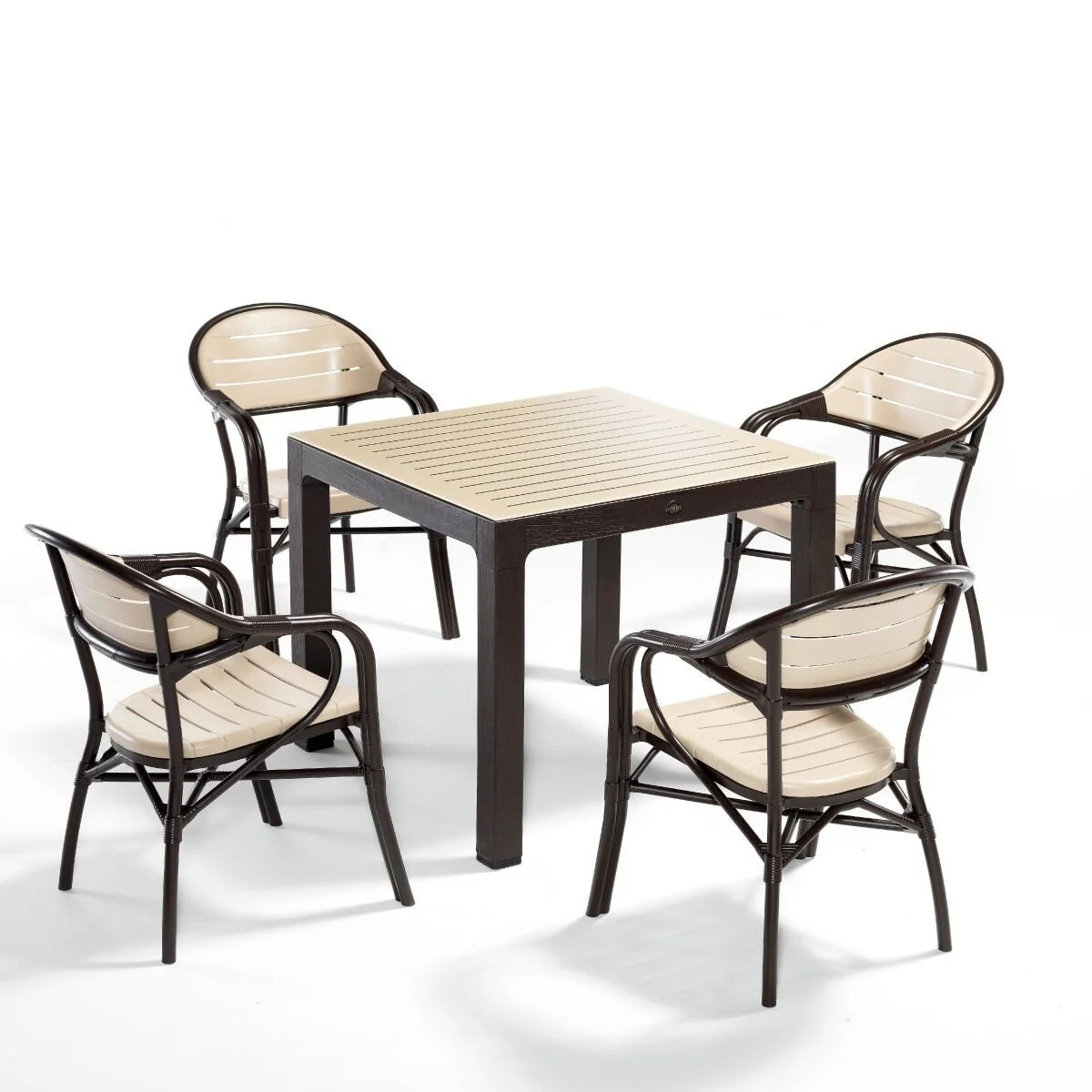 Byokuyan Bamboo Bahçe Balkon Veranda Teras Cafe Proje 4+1 90x90 Camlı Masa Takımı